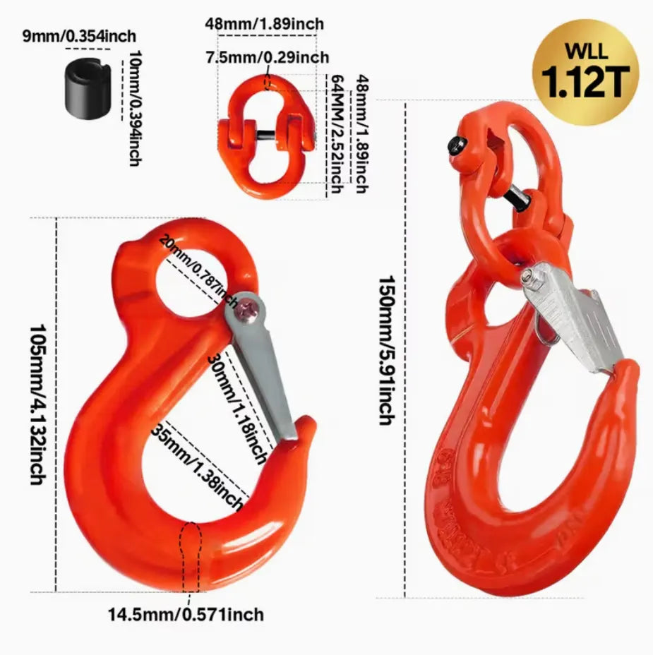 2SET 1.12T Sling Hook Heavy Duty Hammerlock/Slip Hook Kit With Swivel Winch & Safety Latch-Red - Image 2