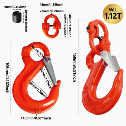 2SET 1.12T Sling Hook Heavy Duty Hammerlock/Slip Hook Kit With Swivel Winch & Safety Latch-Red - Image 2
