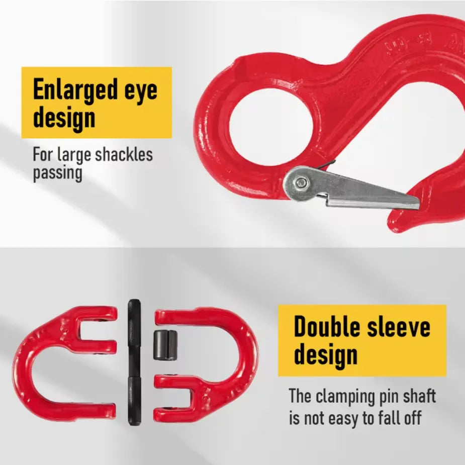2SET 1.12T Sling Hook Heavy Duty Hammerlock/Slip Hook Kit With Swivel Winch & Safety Latch-Red - Image 3