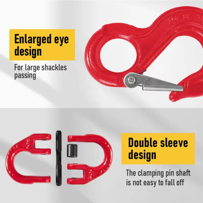 2SET 1.12T Sling Hook Heavy Duty Hammerlock/Slip Hook Kit With Swivel Winch & Safety Latch-Red - Image 3