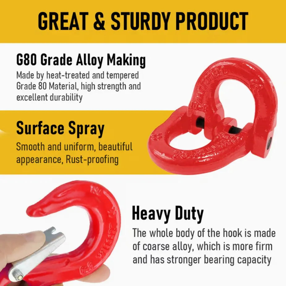 2SET 1.12T Sling Hook Heavy Duty Hammerlock/Slip Hook Kit With Swivel Winch & Safety Latch-Red - Image 9