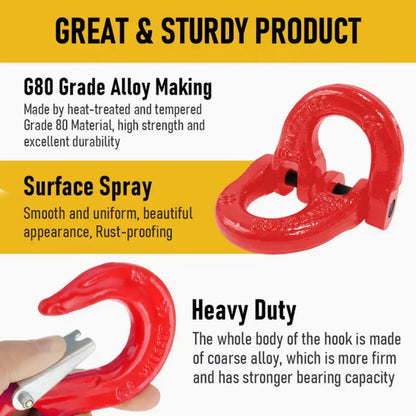 2SET 1.12T Sling Hook Heavy Duty Hammerlock/Slip Hook Kit With Swivel Winch & Safety Latch-Red - Image 9