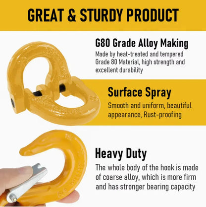 2SET 1.12T Sling Hook Heavy Duty Hammerlock/Slip Hook Kit With Swivel Winch & Safety Latch-Yellow - Image 2