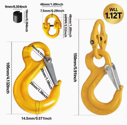 2SET 1.12T Sling Hook Heavy Duty Hammerlock/Slip Hook Kit With Swivel Winch & Safety Latch-Yellow - Image 3