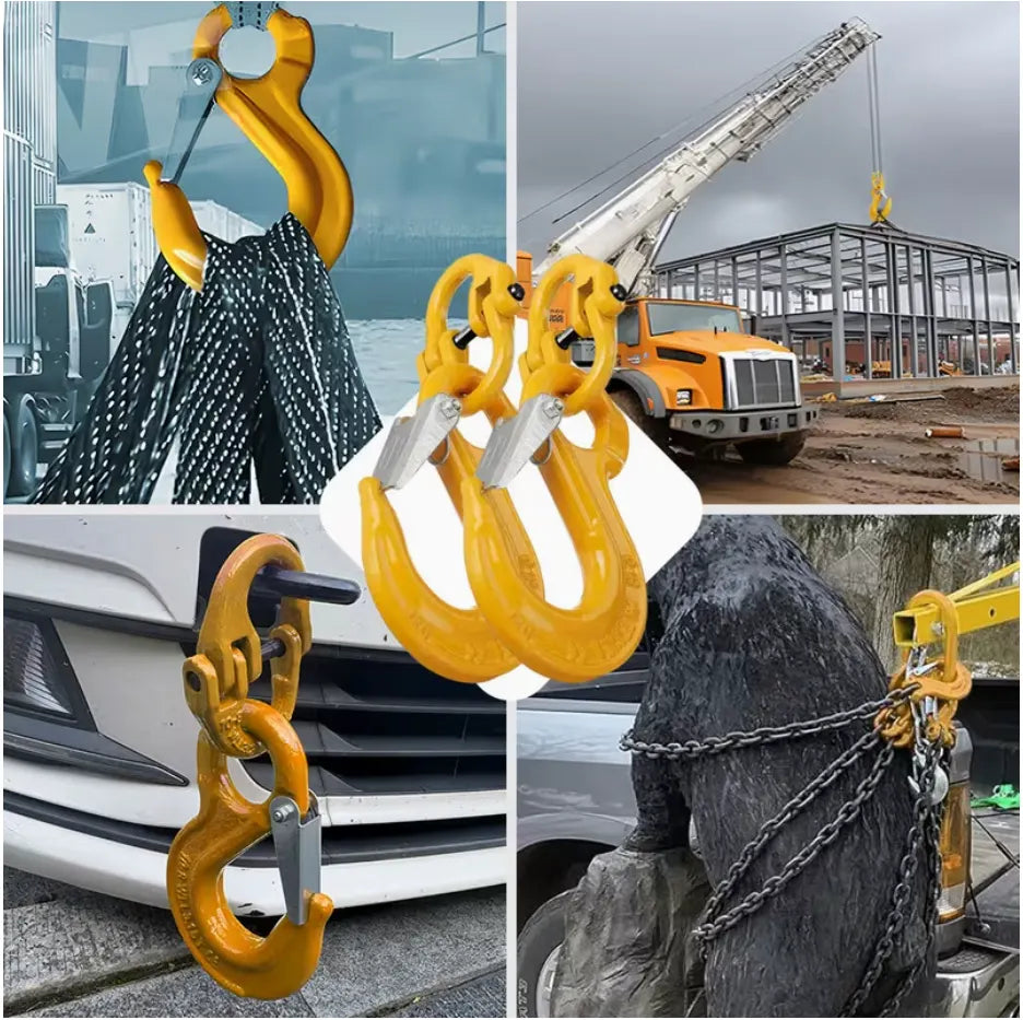 2SET 1.12T Sling Hook Heavy Duty Hammerlock/Slip Hook Kit With Swivel Winch & Safety Latch-Yellow - Image 5