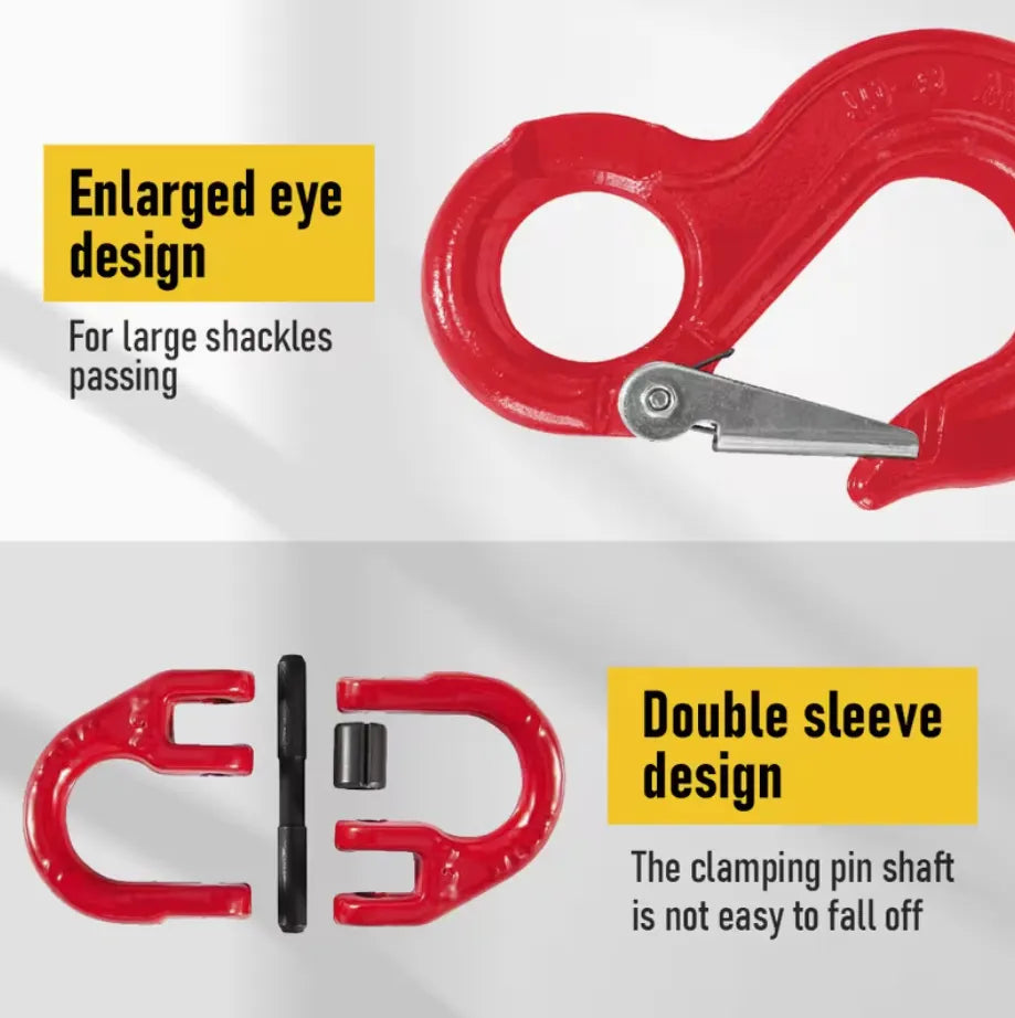 2SETS 2T Sling Hook With Hammerlock Heavy Duty Safety Latch Swivel Winch Hook For Trailer Safety Chain-Red - Image 2
