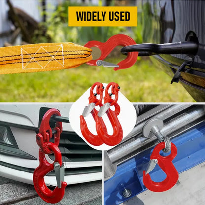 2SETS 2T Sling Hook With Hammerlock Heavy Duty Safety Latch Swivel Winch Hook For Trailer Safety Chain-Red - Image 9