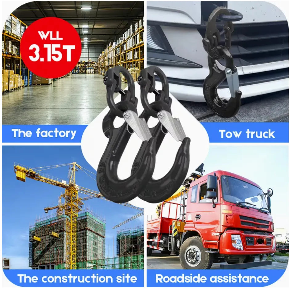 2SET 3.15T Sling Hook Heavy Duty Hammerlock/Slip Hook Kit With Swivel Winch & Safety Latch-Black - Image 7