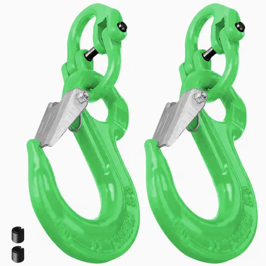 2SET 3.15T Sling Hook Heavy Duty Hammerlock/Slip Hook Kit With Swivel Winch & Safety Latch-Green - Image 4