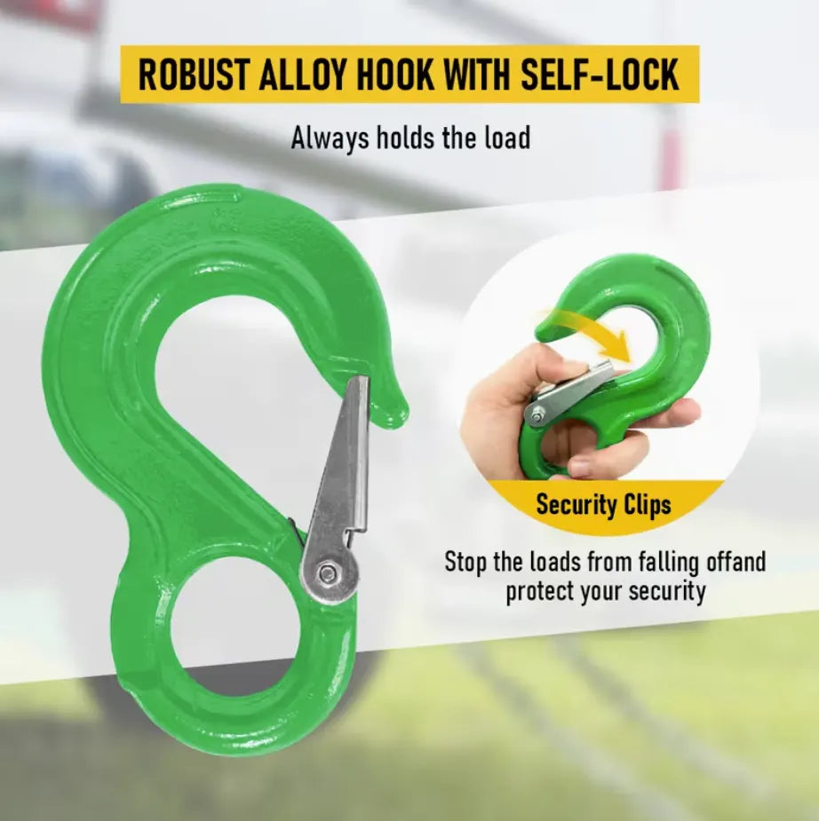 2SET 3.15T Sling Hook Heavy Duty Hammerlock/Slip Hook Kit With Swivel Winch & Safety Latch-Green - Image 7