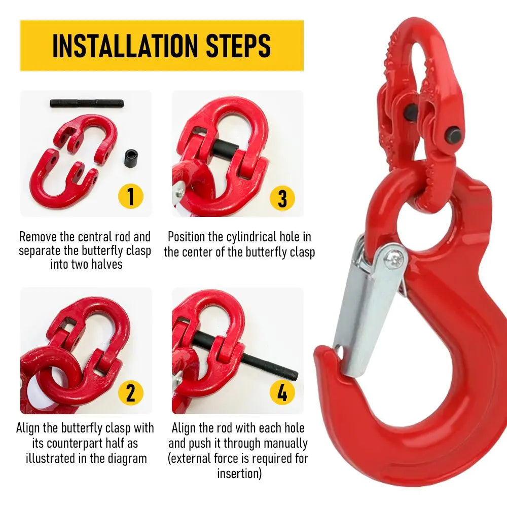 2SET 3.15T Sling Hook Heavy Duty Hammerlock/Slip Hook Kit With Swivel Winch & Safety Latch-Red - Image 2