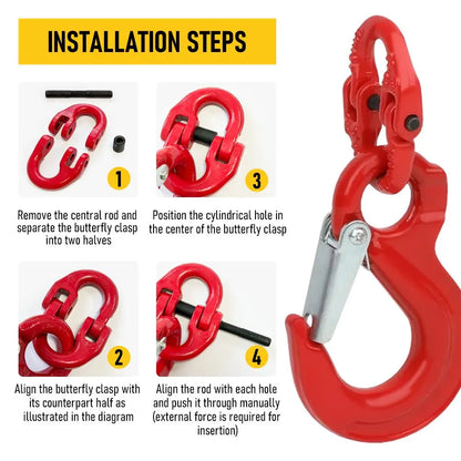 2SET 3.15T Sling Hook Heavy Duty Hammerlock/Slip Hook Kit With Swivel Winch & Safety Latch-Red - Image 2