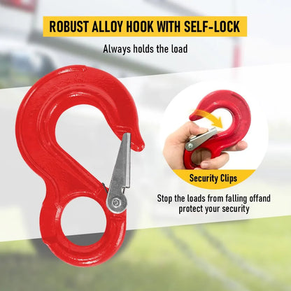 2SET 3.15T Sling Hook Heavy Duty Hammerlock/Slip Hook Kit With Swivel Winch & Safety Latch-Red - Image 6