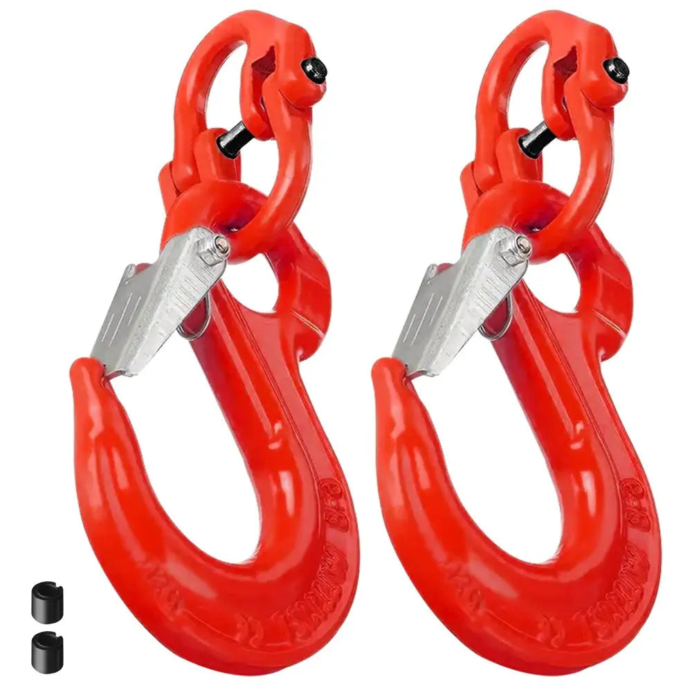 2SET 3.15T Sling Hook Heavy Duty Hammerlock/Slip Hook Kit With Swivel Winch & Safety Latch-Red - Image 9