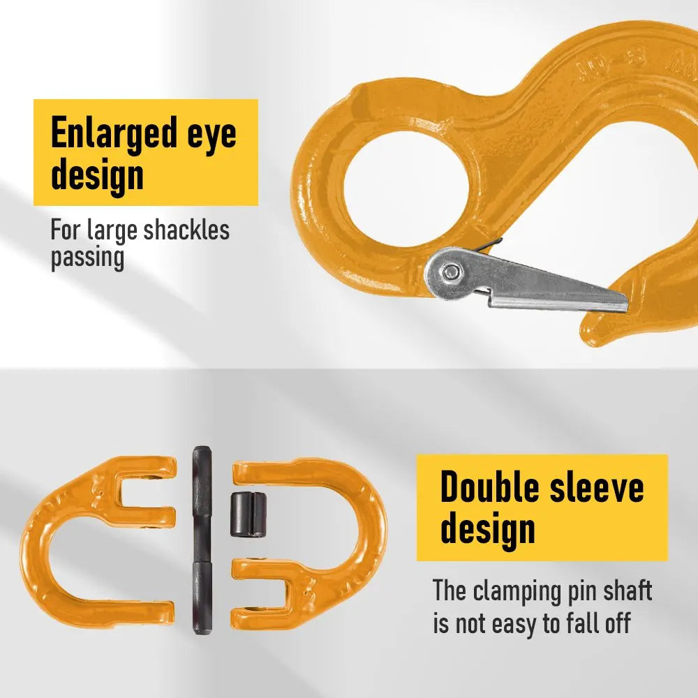2SET 3.15T Sling Hook Heavy Duty Hammerlock/Slip Hook Kit With Swivel Winch & Safety Latch- Yellow - Image 5