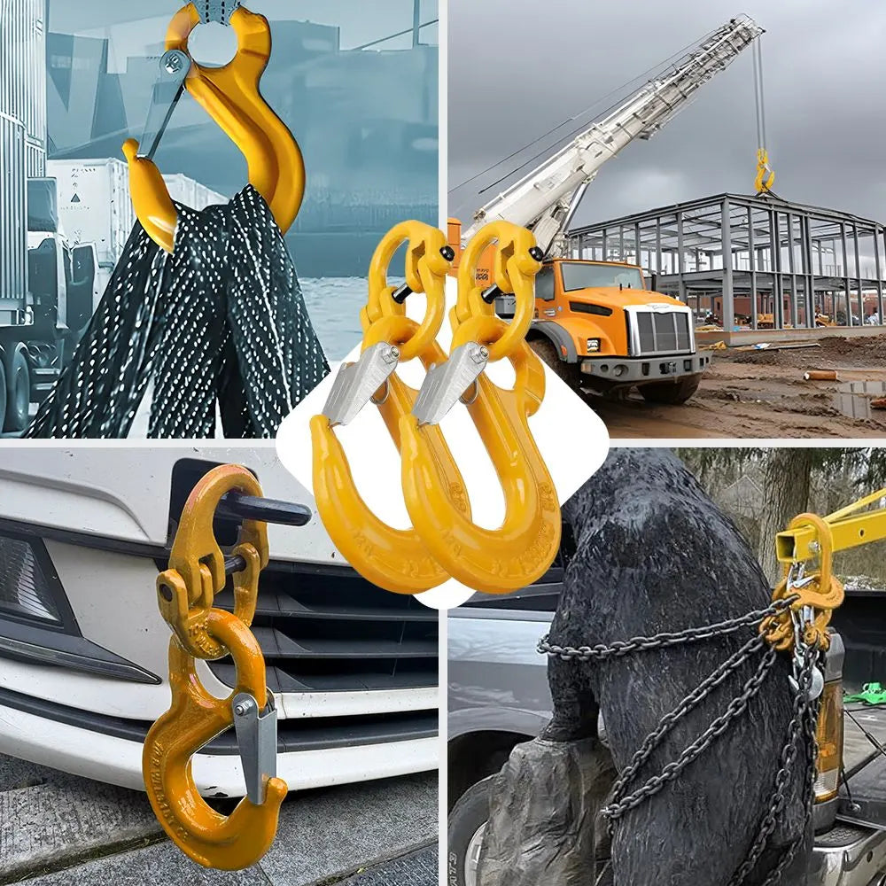 2SET 3.15T Sling Hook Heavy Duty Hammerlock/Slip Hook Kit With Swivel Winch & Safety Latch- Yellow - Image 6