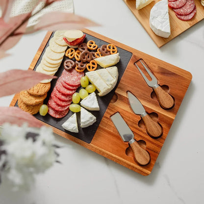 4 Pcs Clevinger Acacia Wood & Slate Cheese Board With Knife Set - Image 2