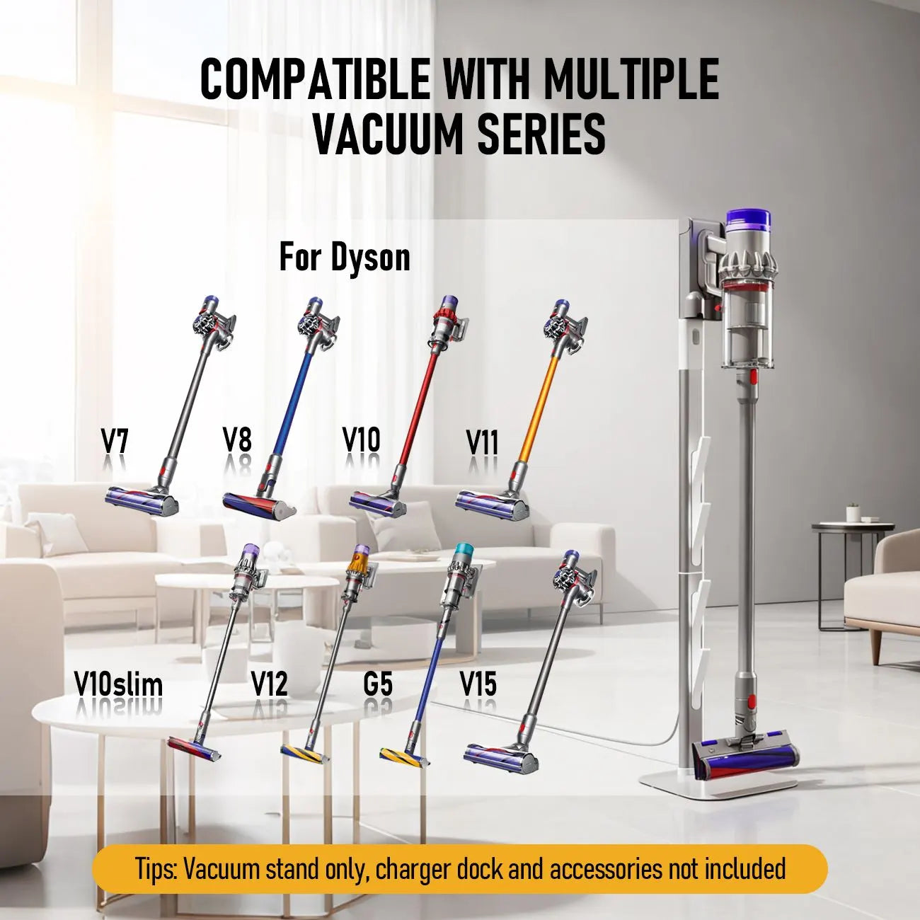 Freestanding Holder for Dyson Vacuum Stand – Suitable for Dyson V6 V7 V8 V10 V11 V12 V15 Gen5 & DC series Vacuum Cleaners, Elegant & Stable Standing Dock Accessory Storage Stand for Dyson Stand - Image 3