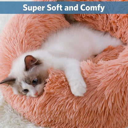 Plush Donut Faux Fur Calming Pet Nest - Salmon Pink - L - Image 2