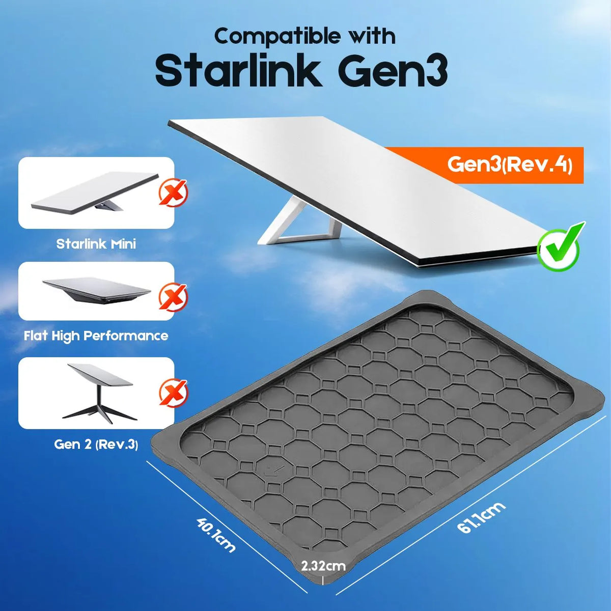 Silicone Cover for Starlink Gen 3 Standard, Waterproof Protective Case, Anti-Scratch, Sand & Hail Protection, Grey - Image 2