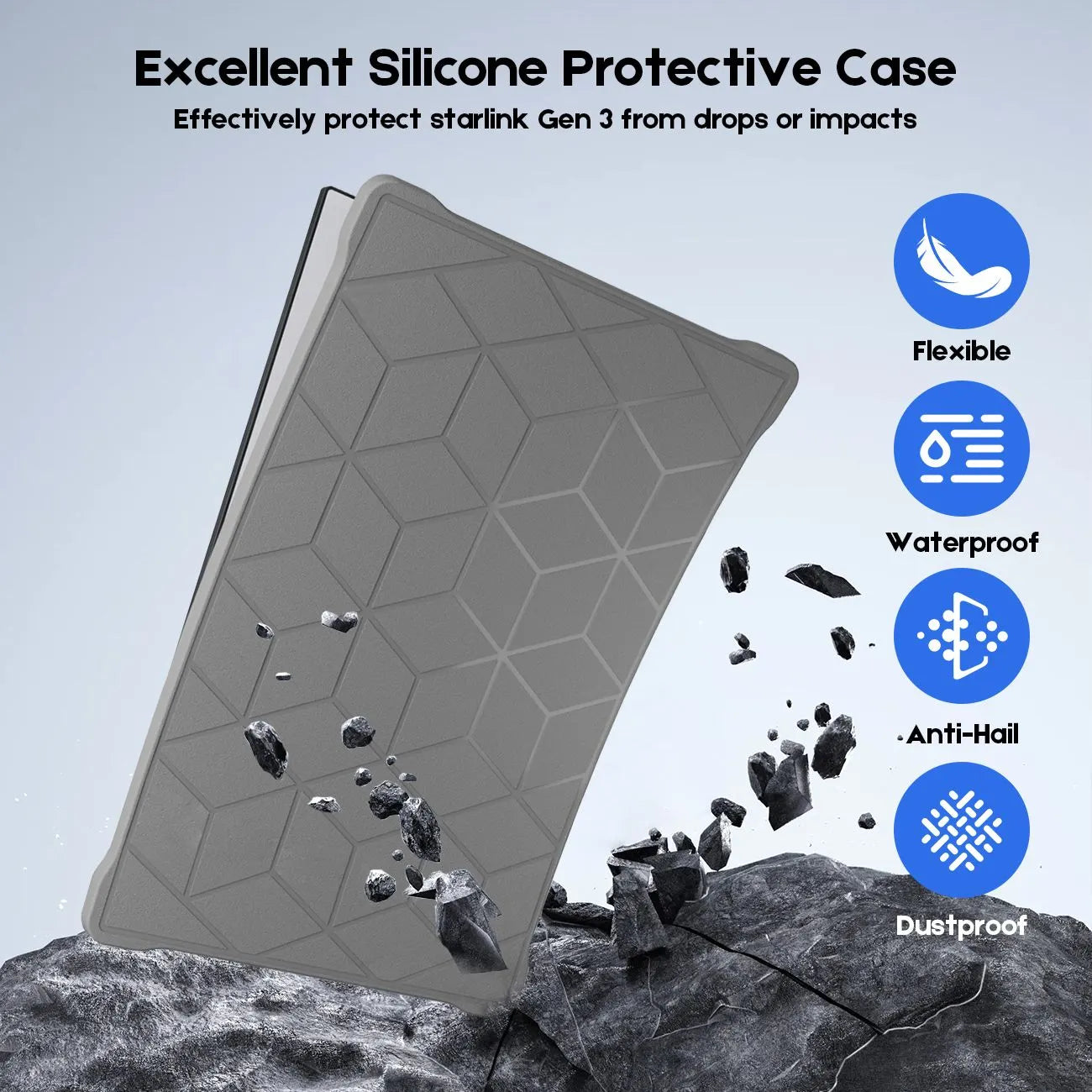 Silicone Cover for Starlink Gen 3 Standard, Waterproof Protective Case, Anti-Scratch, Sand & Hail Protection, Grey - Image 8