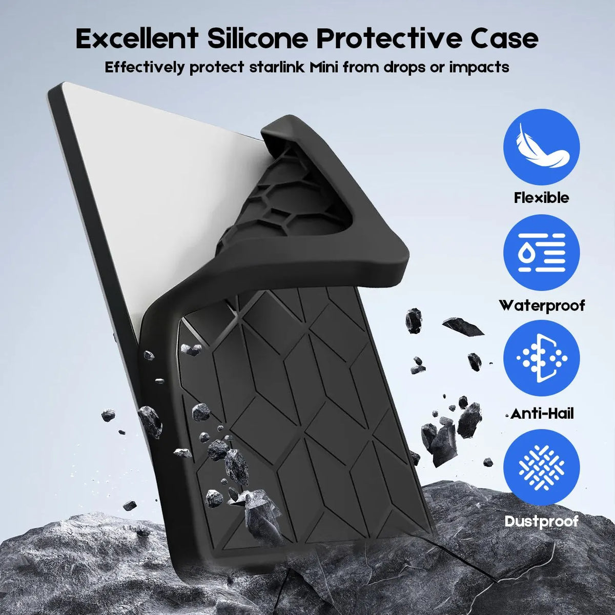 Silicone Cover for Starlink MINI, Anti-Rock/Sand/Hail Waterproof Silicone Case Fits Starlink Standard, Outdoor Roof Protection, Shields Rocks, Sand & Hail-Black - Image 9
