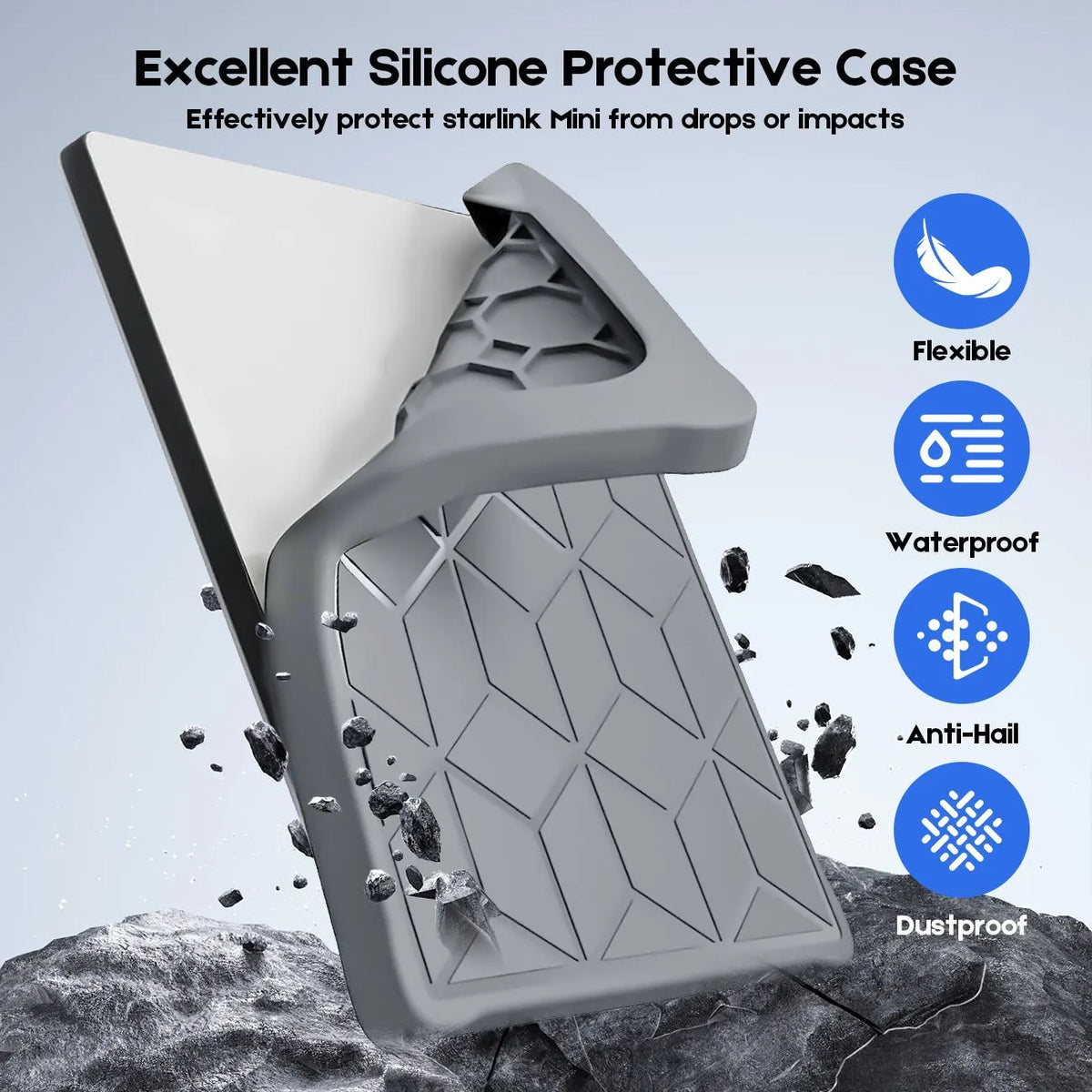 Silicone Cover for Starlink MINI, Anti-Rock/Sand/Hail Waterproof Silicone Case Fits Starlink Standard, Outdoor Roof Protection, Shields Rocks, Sand & Hail-Grey - Image 9