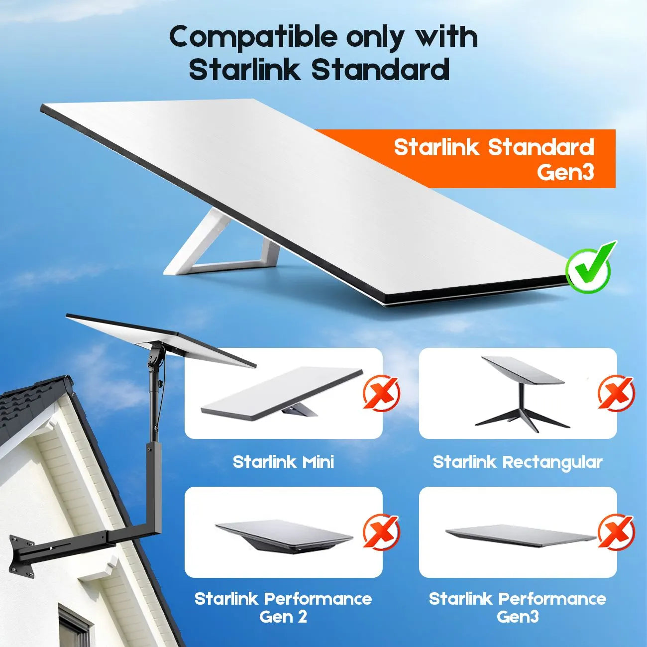 Long Arm Mount for Starlink Gen 3 Standard, Adjustable Telescoping Roof & Wall Bracket, 90°–180° Angle, 25–40cm Extension, Heavy-Duty Weather-Resistant - Image 4