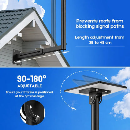 Starlink Mount for Gen 3 / Standard 4 / 4X, Adjustable Telescoping Wall & Roof Bracket, 360° Rotation & 0–90° Tilt, Heavy-Duty Manganese Steel - Image 7