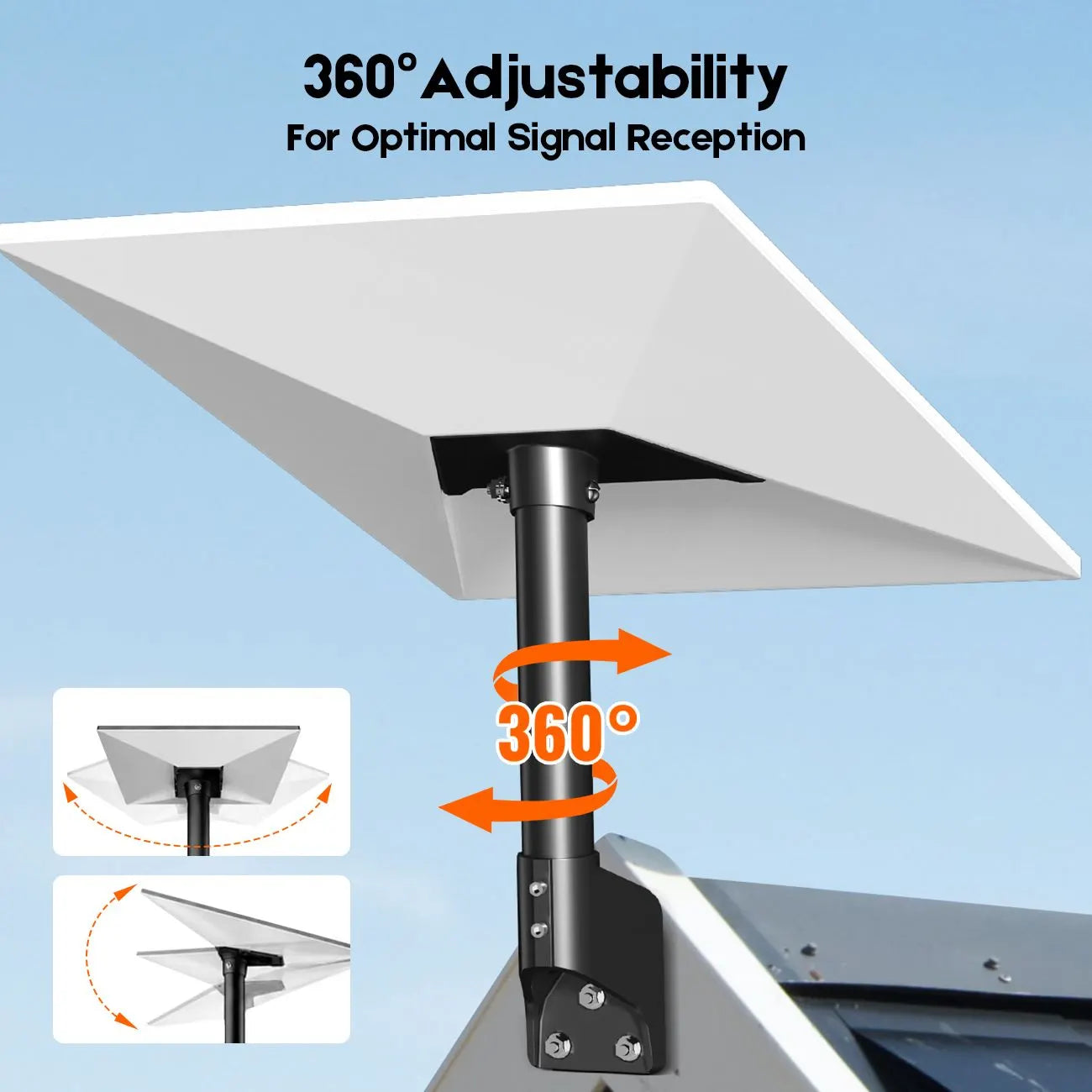 Roof & Wall Mount for Starlink Gen 3 Standard V3/4/4X, Adjustable 20° Tilt & 360° Swivel, Heavy-Duty Metal Bracket, Weather-Resistant Outdoor Mount - Image 6