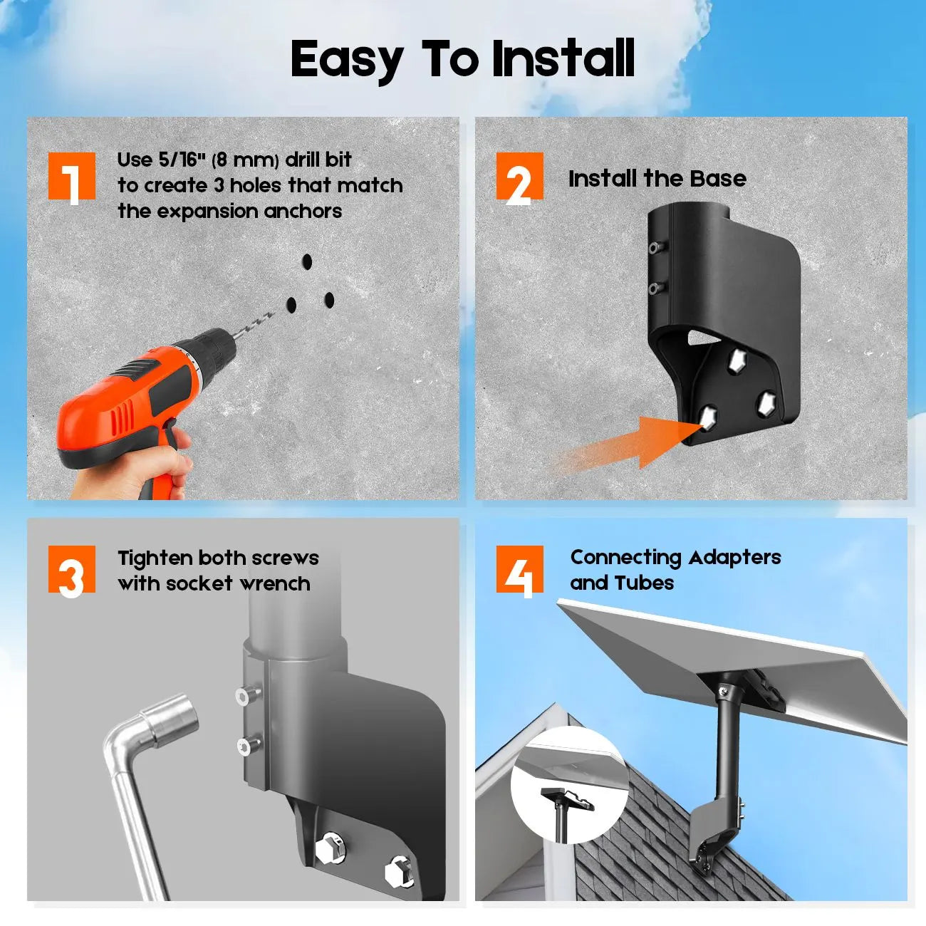 Roof & Wall Mount for Starlink Gen 3 Standard V3/4/4X, Adjustable 20° Tilt & 360° Swivel, Heavy-Duty Metal Bracket, Weather-Resistant Outdoor Mount - Image 7