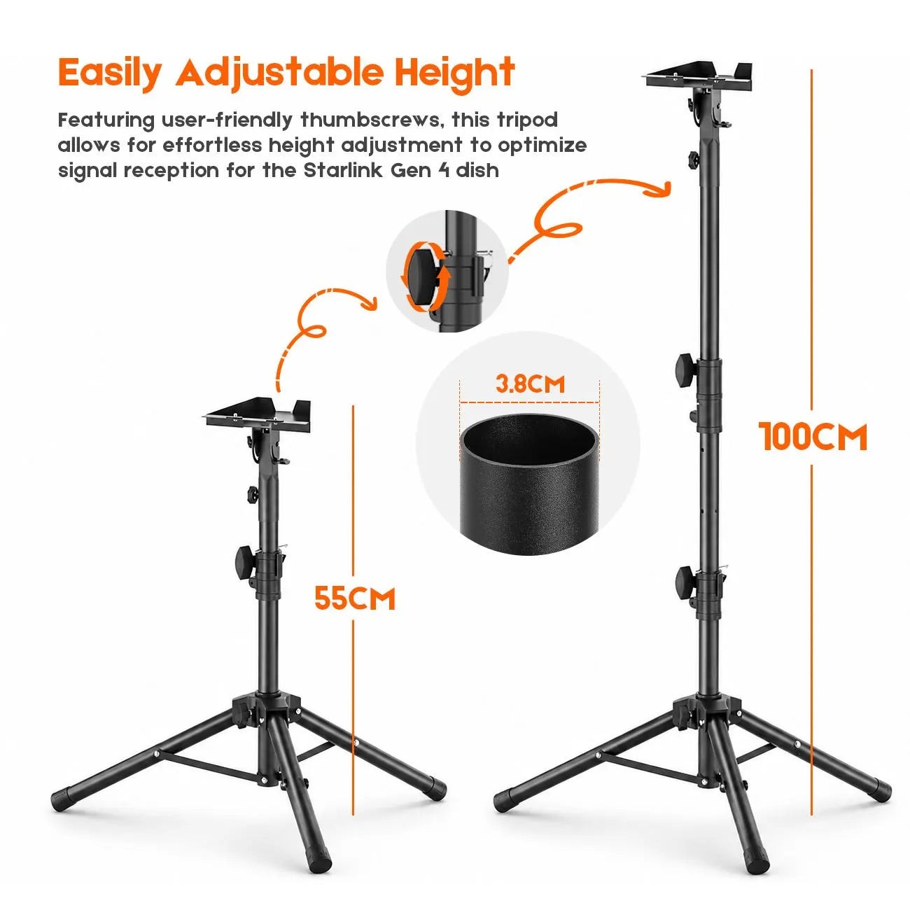 Tripod Mount for Starlink Gen 3, Adjustable Portable Ground Stand with 360° Rotation, 90° Tilt, Anti-Slip Feet & Ground Anchor for RV Camping Travel - Image 2
