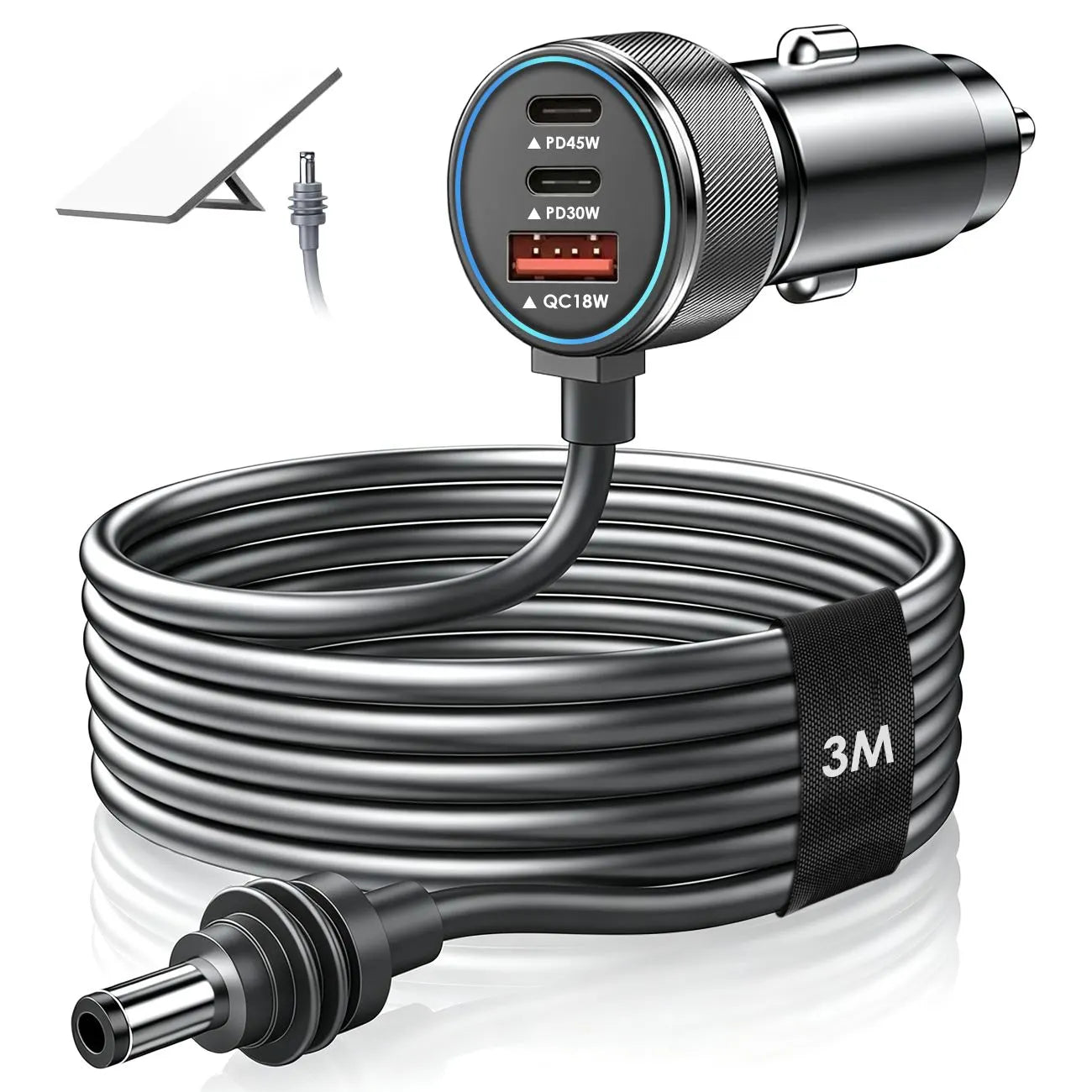 Aumerage Car Charger for Starlink Mini, DC Cable & Cigarette Adapter 3M | 3-in-1 12V-24V USB-C USB QC 3.0 + 45W/30W PD, 16AWG Waterproof  for Camping, RV & Off-Grid