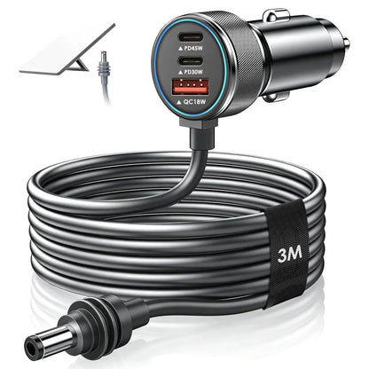 Aumerage Car Charger for Starlink Mini, DC Cable & Cigarette Adapter 3M | 3-in-1 12V-24V USB-C USB QC 3.0 + 45W/30W PD, 16AWG Waterproof  for Camping, RV & Off-Grid
