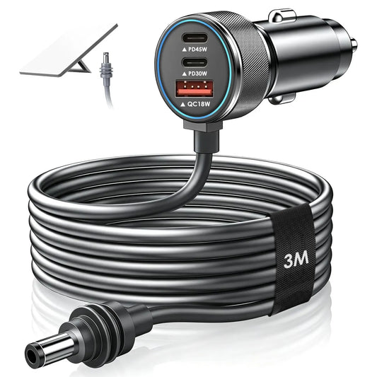 Aumerage Car Charger for Starlink Mini, DC Cable & Cigarette Adapter 3M | 3-in-1 12V-24V USB-C USB QC 3.0 + 45W/30W PD, 16AWG Waterproof  for Camping, RV & Off-Grid