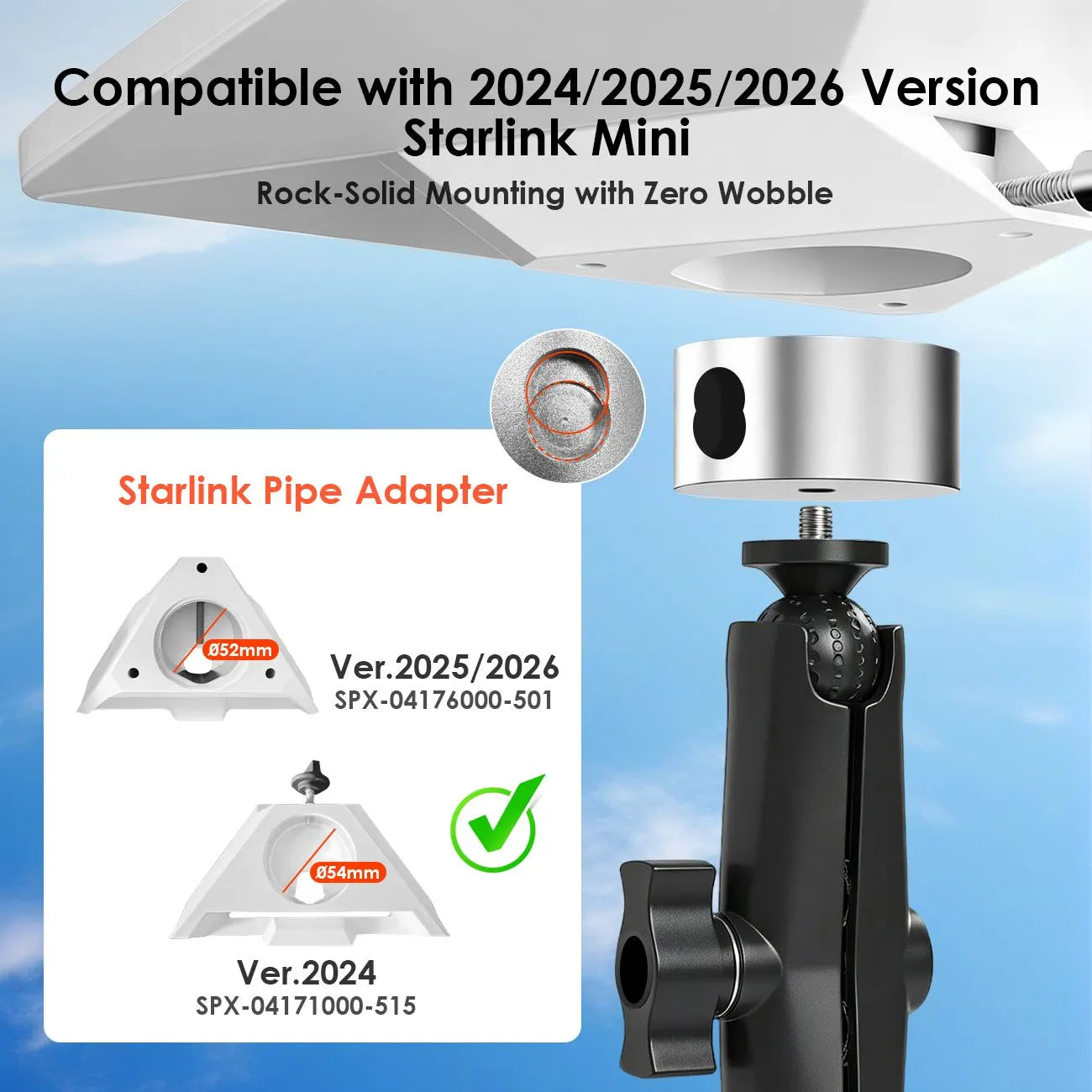 Pole Clamp for Starlink Mini, Adjustable Mount & Adapter Aluminum Alloy Pipe Adapter for 2024/2025/2026 Starlink Mini, RV/Yacht/Van/Camper/Boat - Image 3