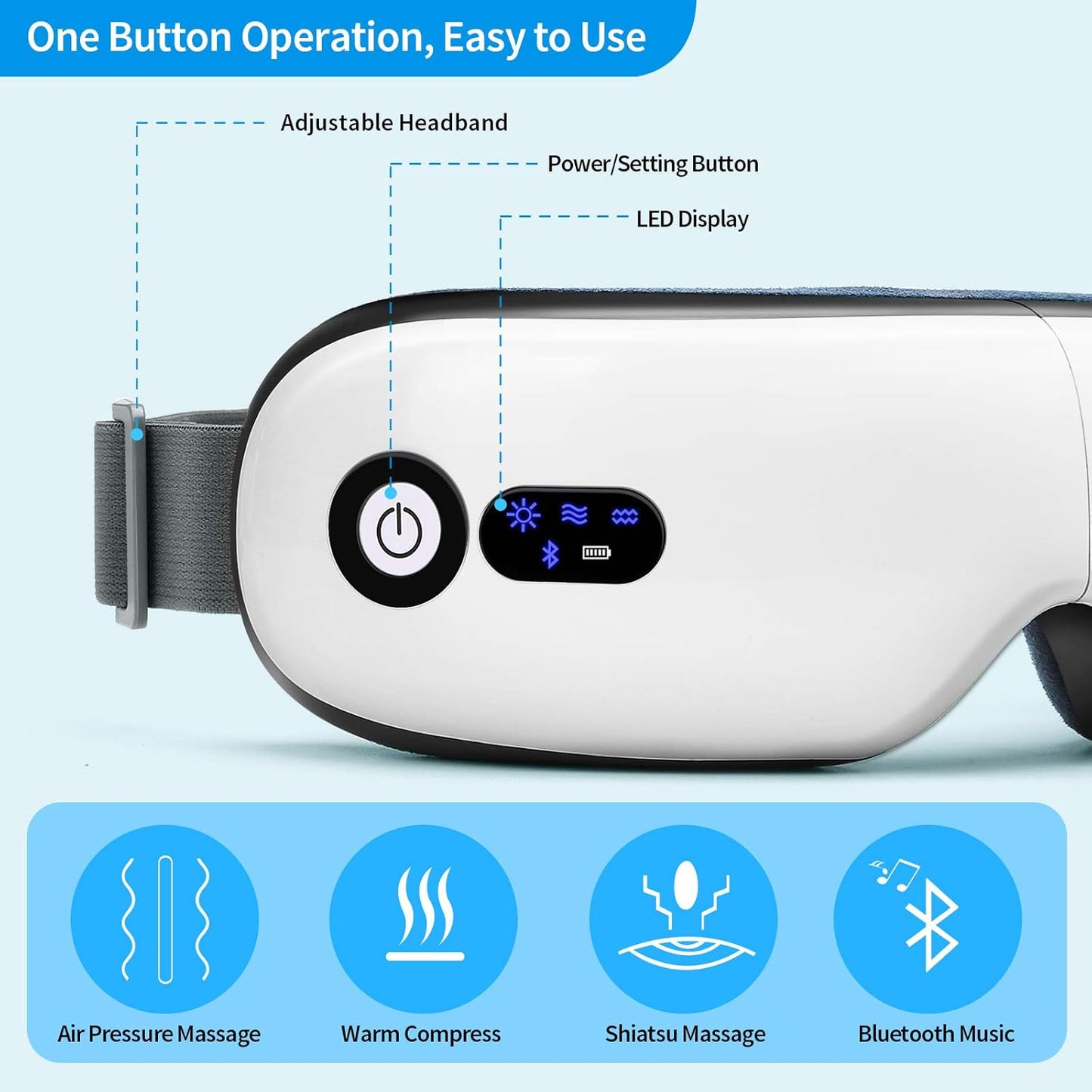 Eye Massager with Heat, Vibration and Warm Compress, Smart Sleeping Eyes Mask with Bluetooth Can Connect with Phone for Music - Image 2