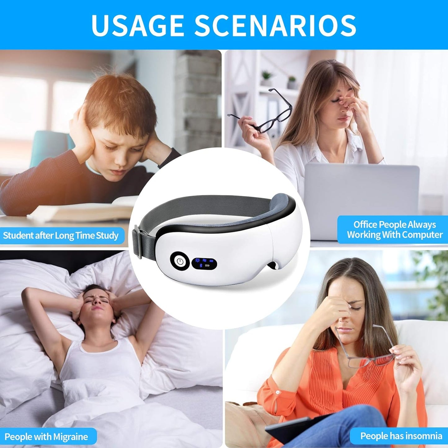 Eye Massager with Heat, Vibration and Warm Compress, Smart Sleeping Eyes Mask with Bluetooth Can Connect with Phone for Music - Image 4