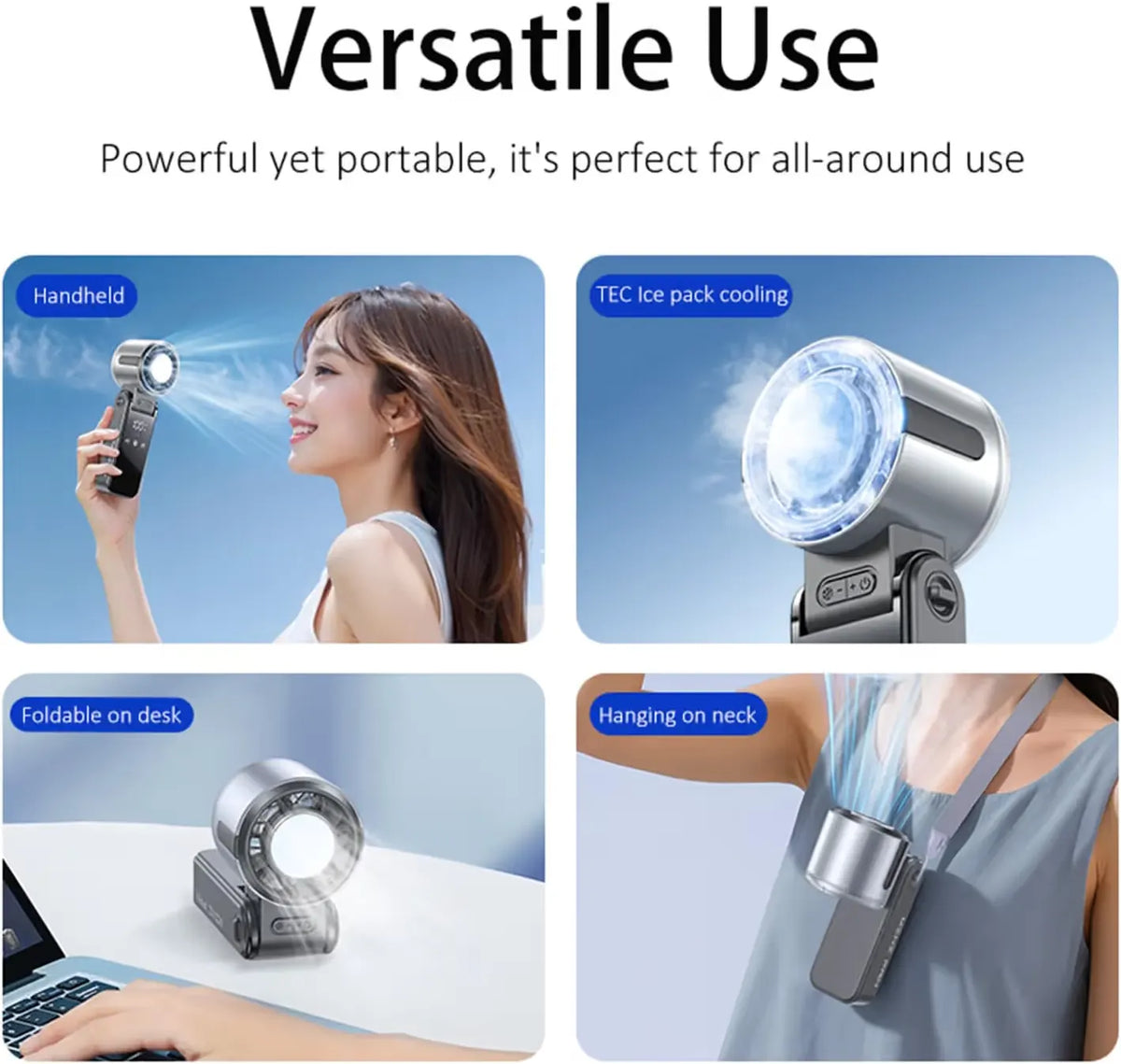 Portable Handheld Fan, Rechargeable Battery Powered with High-Speed Turbo for Strong Wind & Rapid Cooling, Aesthetic Design - Image 2