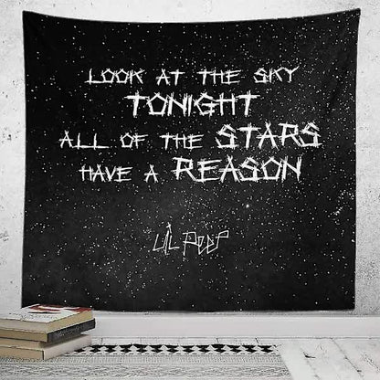 Lil Peep Wall Tapestry Look at the Sky Aesthetic Room Decoration Black Hippie Wall Hanging 90x70cm - Image 2