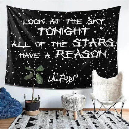 Lil Peep Wall Tapestry Look at the Sky Aesthetic Room Decoration Black Hippie Wall Hanging 90x70cm - Image 3