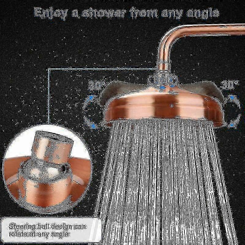 High Pressure Copper Rain Shower Head 20 cm (8 inch) Diameter Adjustable Angle Fixed Compatible with Standard Shower Arms Gold - Image 2
