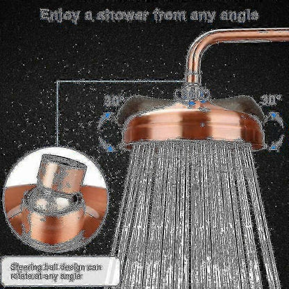 High Pressure Copper Rain Shower Head 20 cm (8 inch) Diameter Adjustable Angle Fixed Compatible with Standard Shower Arms Gold - Image 2