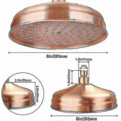 High Pressure Copper Rain Shower Head 20 cm (8 inch) Diameter Adjustable Angle Fixed Compatible with Standard Shower Arms Gold - Image 4