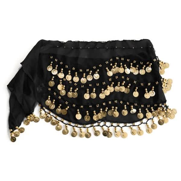 Belly Dance Hip Scarf with 128 Gold Coins, Mardi Gras Carnival Performance Belt Costume - Image 3