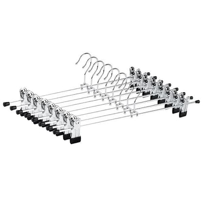 40cm Chrome Iron Clothes Hangers with Non-Slip Clips, 10-Pack Metal Trouser Hangers for Pants Shorts Skirt Socks Underwear, Silver