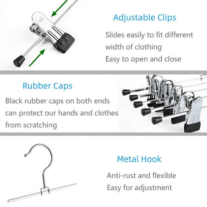 40cm Chrome Iron Clothes Hangers with Non-Slip Clips, 10-Pack Metal Trouser Hangers for Pants Shorts Skirt Socks Underwear, Silver - Image 3