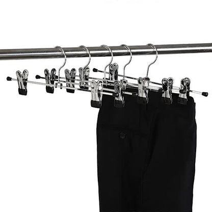 40cm Chrome Iron Clothes Hangers with Non-Slip Clips, 10-Pack Metal Trouser Hangers for Pants Shorts Skirt Socks Underwear, Silver - Image 4