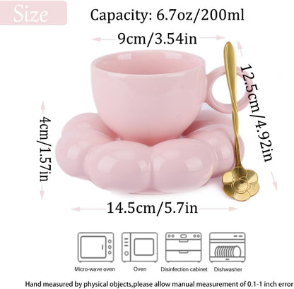 Cute Pink Ceramic Coffee Cup with Saucer Flower Spoon and Sunflower Coaster - Image 2
