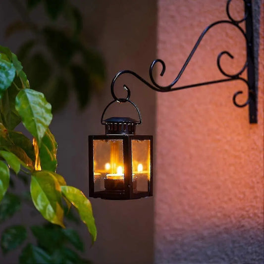 Tea Light Lanterns 2pcs Vintage Style Hanging Garden Lanterns Indoor Outdoor Black Compatible with Candles Blue Light Holder - Image 2